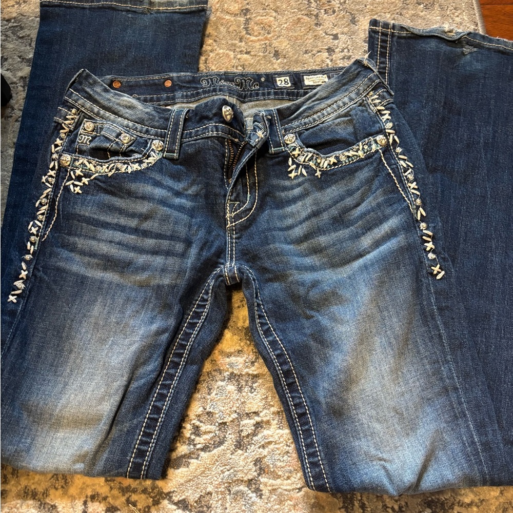 Miss Me Blue Boot Cut Jeans with Silver Accents